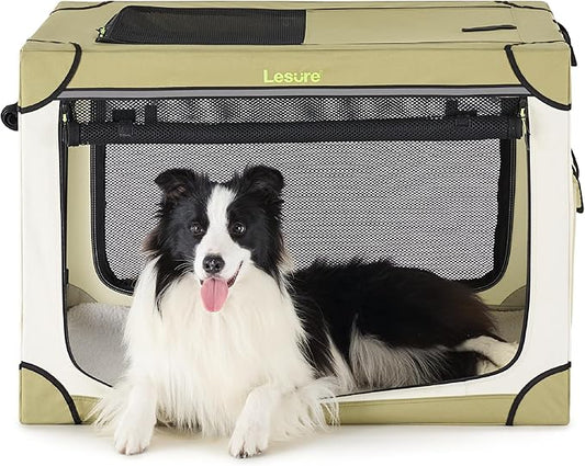 Lesure Soft Collapsible Dog Crate 36 Inch 4-Door Foldable