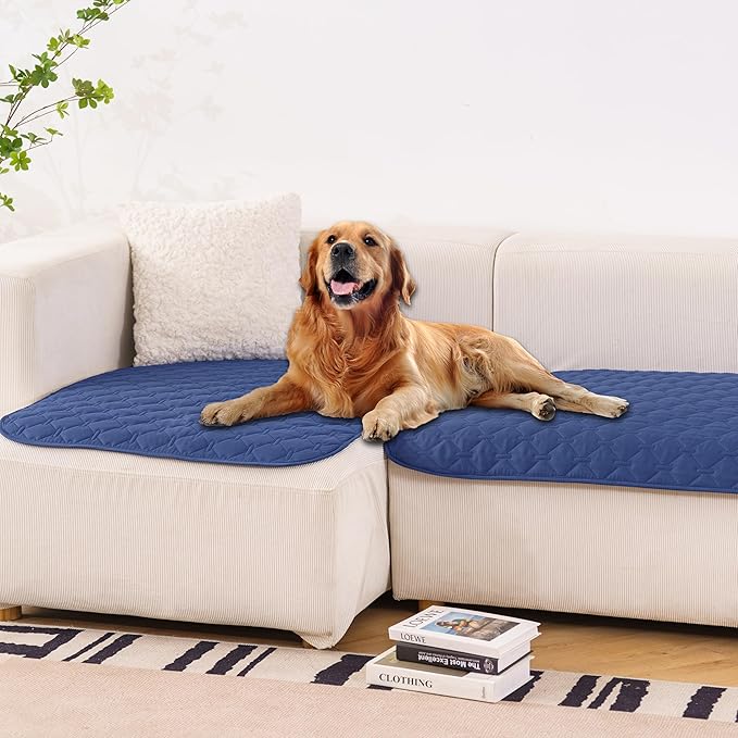 gogobunny 100% Double Sided Waterproof Dog Blanket Soft Pet Bed Cover Reversible Protect Furniture Couch Sofa Car for Puppy Large Dog Cat (Dark Navy/Light Navy 32x53 Inch 1))