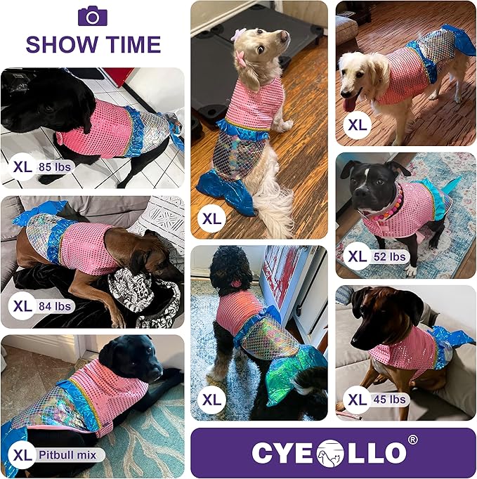 cyeollo Mermaid Dog Halloween Costumes Sparkly Cosplay Dog