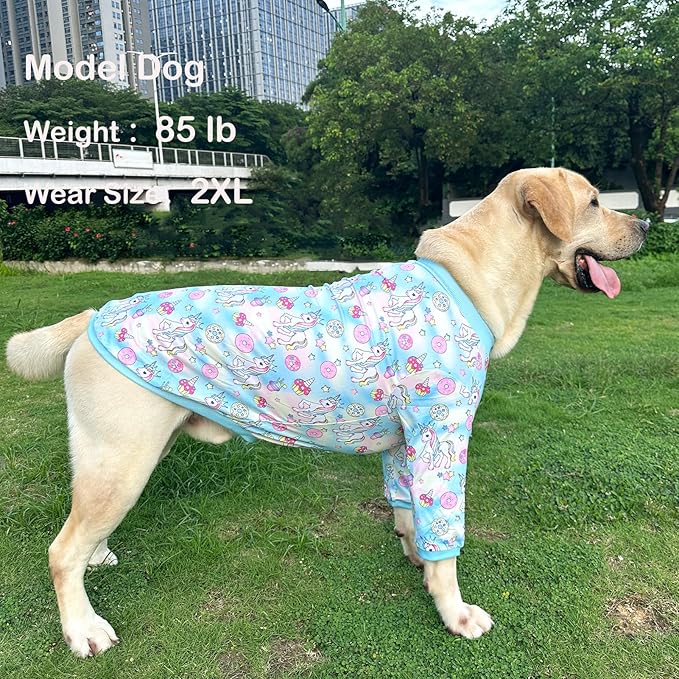 Dog Cute Blue Unicorn T Shirts doughnut Pattern Printed Pet Shirt Softable Pajamas for Large Dog (XL,Blue)