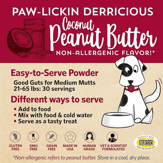 Good Guts for Medium Mutts Probiotic for Dogs 6 Billion 11 Strains, 5 Digestive 2 Prebiotics, (30 Days)
