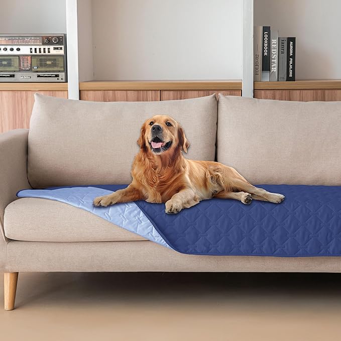 gogobunny 100% Double Sided Waterproof Dog Blanket Soft Pet Bed Cover Reversible Protect Furniture Couch Sofa Car for Puppy Large Dog Cat (Dark Navy/Light Navy 30x90 Inch 1))