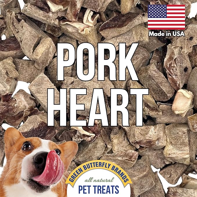 Freeze Dried Pork Heart Dog Treats Made in USA. All Natural Freeze-Dried Raw Snacks for Dogs and Cats. Single Ingredient. High Protein