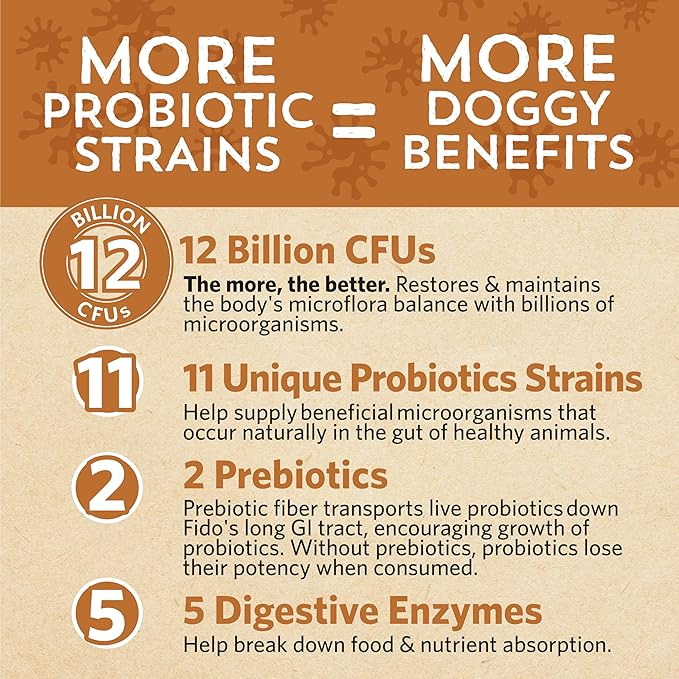 Good Guts for Big Mutts Probiotic for Dogs 12 Billion 11 Strains, 5 Digestive 2 Prebiotics, (20 Days)