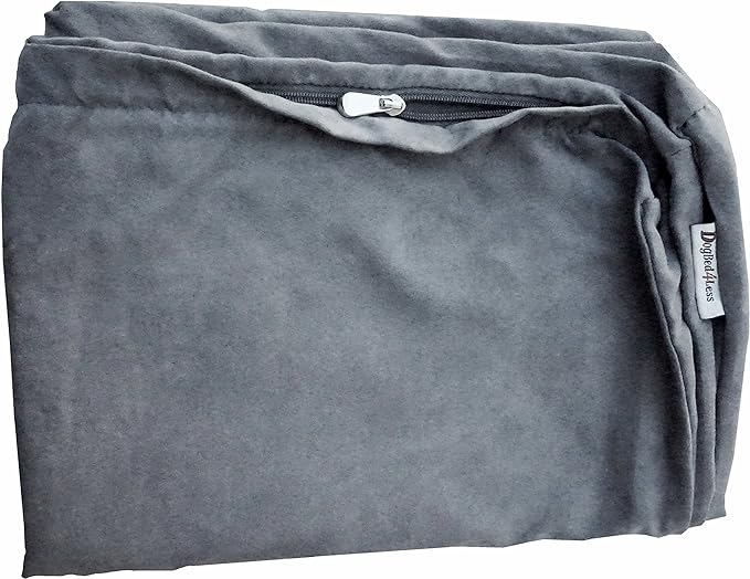 Dogbed4less 37X27X4 Inches Medium Large Size : Suede Fabric External Replacement Cover in Gray Color with Zipper Liner for Dog Pet Bed Pillow or pad