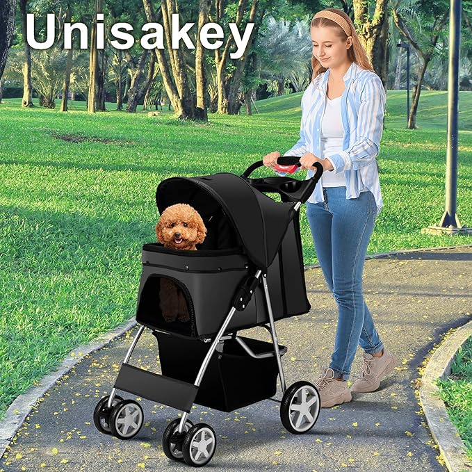 4 Wheels Pet Stroller for Small Medium Dogs Cats 33 lbs