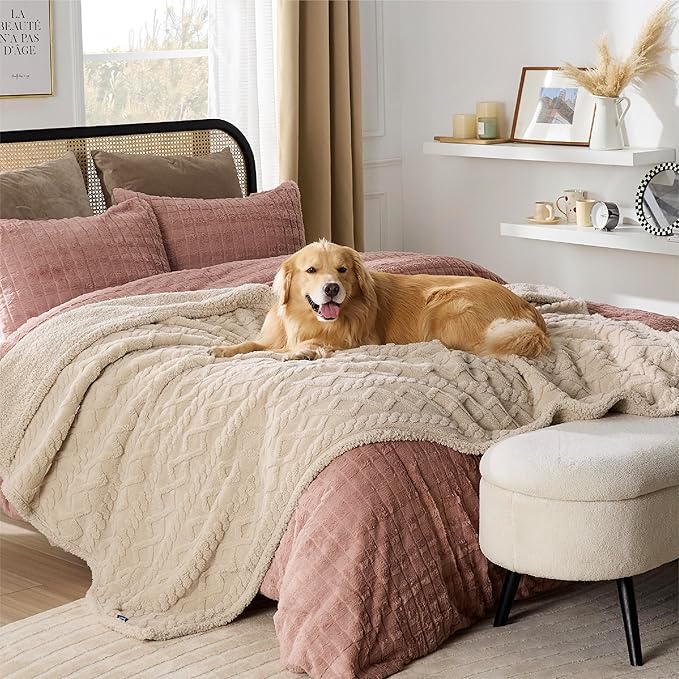 Bedsure Waterproof Dog Blankets for Large Dogs 60x80, Cream