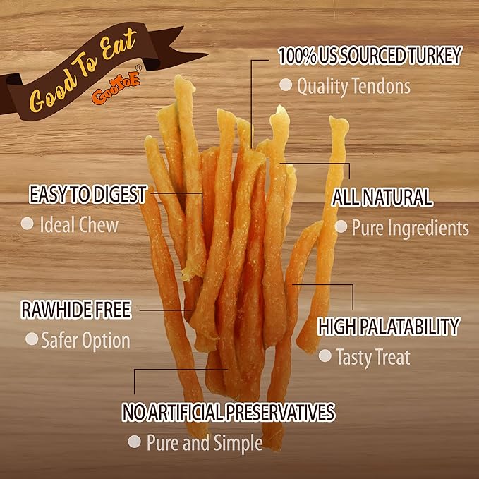 Gootoe Soft Turkey Tendon Dog Treats – 100% USA-Sourced 3oz/Pack
