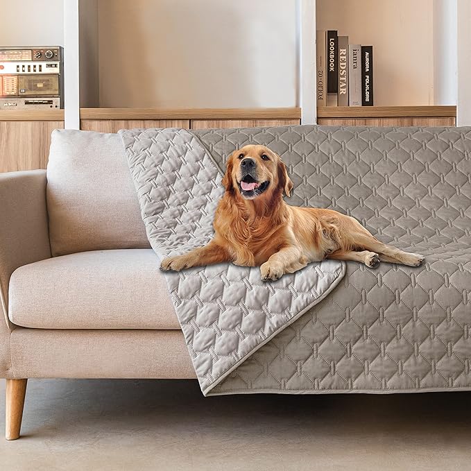 gogobunny 100% Double Sided Waterproof Dog Blanket Soft Pet Bed Cover Reversible Protect Furniture Couch Sofa Car for Puppy Large Dog Cat (Dark Stone/Light Stone 68x82 Inch 1))