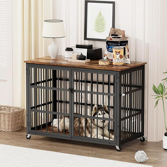 NicBex Dog Crate Furniture Dog Cage with Side Doors Opening