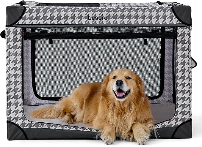 Lesure Cute Soft Collapsible Dog Crate 42 Inch 4-Door Foldable