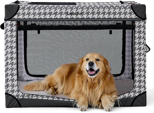 Lesure Cute Soft Collapsible Dog Crate 42 Inch 4-Door Foldable