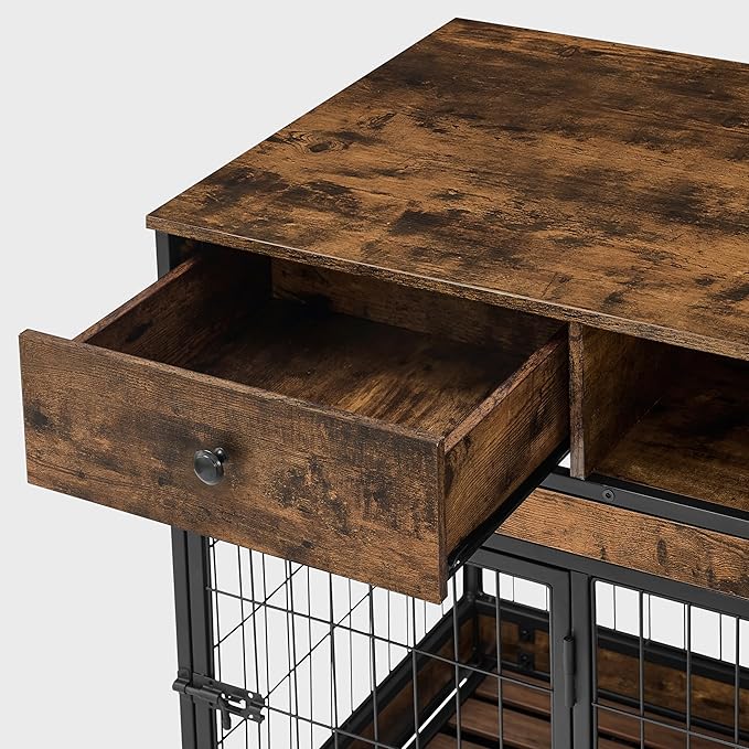 NicBex Dog Crate Furniture Dog Cage with 2 Doors and Drawers