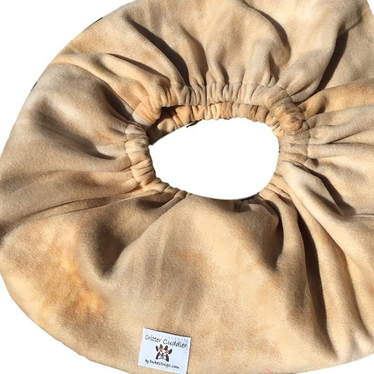 Critter Cuddler Small Animal Carrier and Bonding Pouch Anti-Anxiety Interactive Play Exercise Ring Therapeutic for Pet & Handler Small Dog Cat Hedgehog Puppy Travel Sling - Made in USA (Camel)