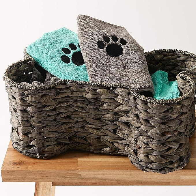 Bone Dry Pet Grooming Towel Collection Embroidered Absorbent Microfiber Drying Set 15x30, Aqua, 3 Count
