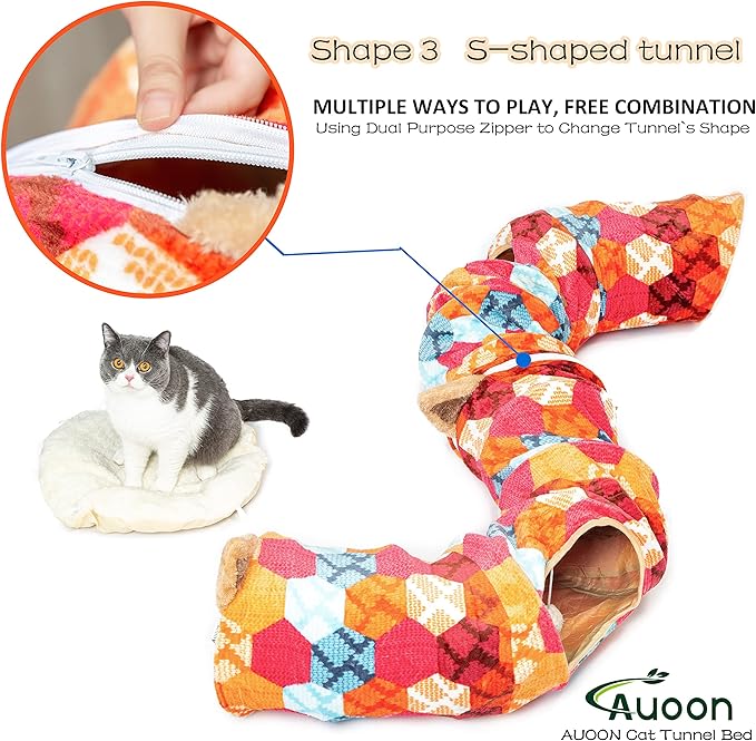 AUOON Cat Tunnel Bed with Central Mat