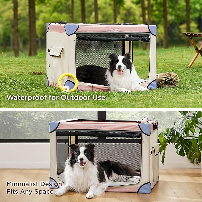 Lesure Soft Collapsible Dog Crate 30 Inch 4-Door Foldable