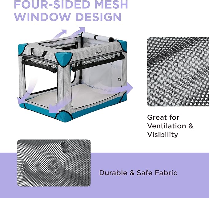 Lesure Cute Soft Collapsible Dog Crate 36 Inch 4-Door Foldable