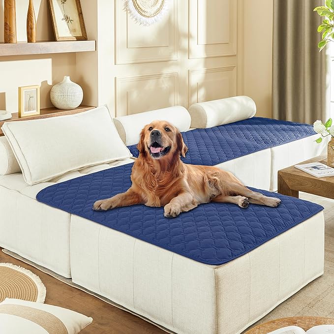 gogobunny 100% Double Sided Waterproof Dog Blanket Soft Pet Bed Cover Reversible Protect Furniture Couch Sofa Car for Puppy Large Dog Cat (Dark Navy/Light Navy 40x50 Inch 1))