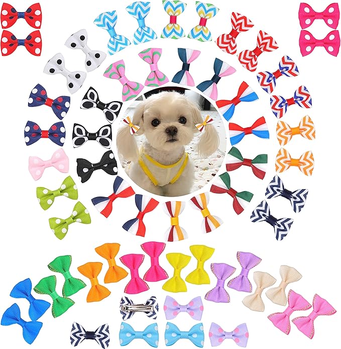 60Pcs Small Dogs Bows with Clips Girl Puppy
