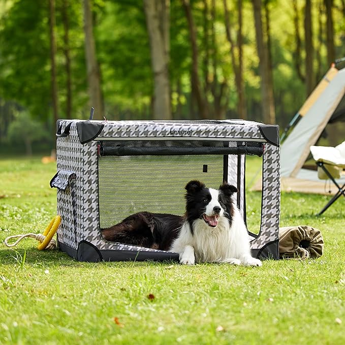 Lesure Cute Soft Collapsible Dog Crate 36 Inch 4-Door Foldable