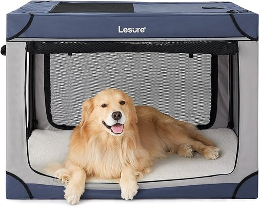 Lesure Soft Collapsible Dog Crate 42 Inch 4-Door Foldable