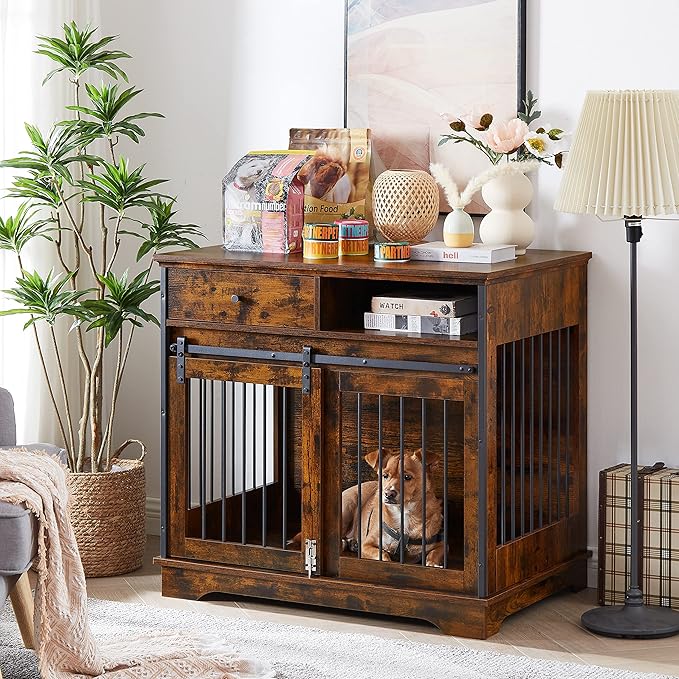 NicBex Dog Crate Furniture Dog Cage with Sliding Doors and Drawers