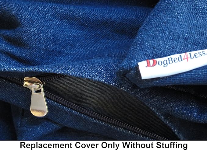 Dogbed4less 41X27X4 Inches Large Durable Blue Color Denim Jean Cotton Dog Pet Bed External zipper Cover
