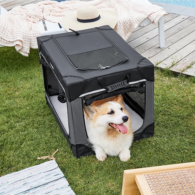 Lesure Soft Collapsible Dog Crate 26 Inch 4-Door Foldable