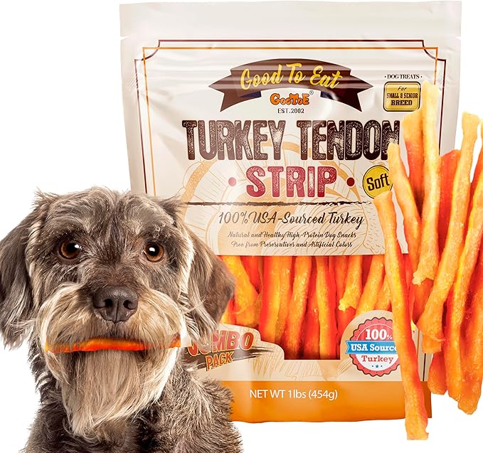 Gootoe Soft Turkey Tendon Dog Treat 1 lb (Pack of 1) – Soft Strip 100% USA