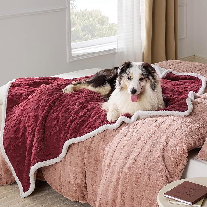Bedsure Waterproof Dog Blankets for Large Dogs 50"x60", Burgundy