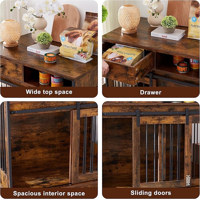 NicBex Dog Crate Furniture Dog Cage with Sliding Doors and Drawers