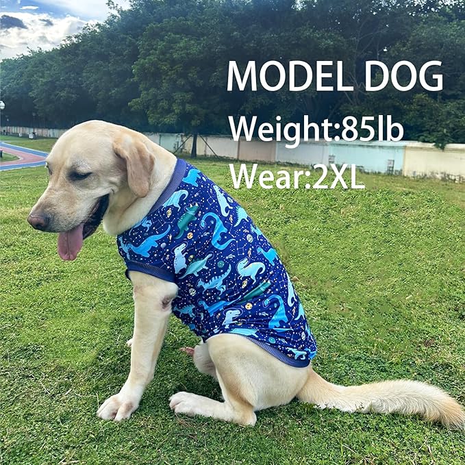 Dog Navy Sleeveless T Shirts with Universe Dinosaur Pattern Printed Soft Vest for Large Dogs (L, Vest)