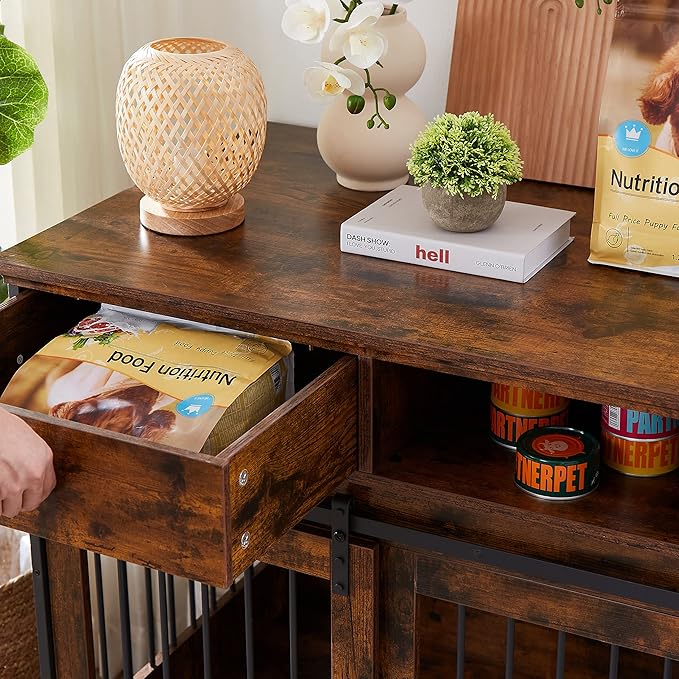 NicBex Dog Crate Furniture Dog Cage with Sliding Doors and Drawers