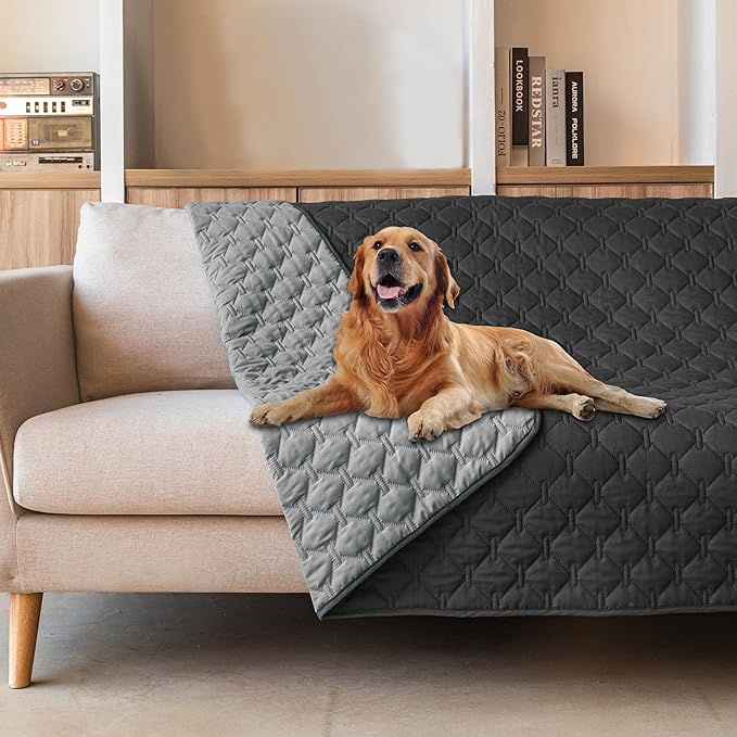 gogobunny 100% Double Sided Waterproof Dog Blanket Soft Pet Bed Cover Reversible Protect Furniture Couch Sofa Car for Puppy Large Dog Cat (Dark Charcoal/Light Charcoal 52x82 Inch 1))