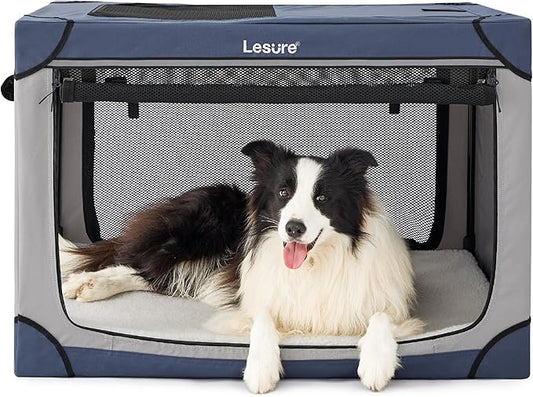 Lesure Soft Collapsible Dog Crate 36 Inch 4-Door Foldable