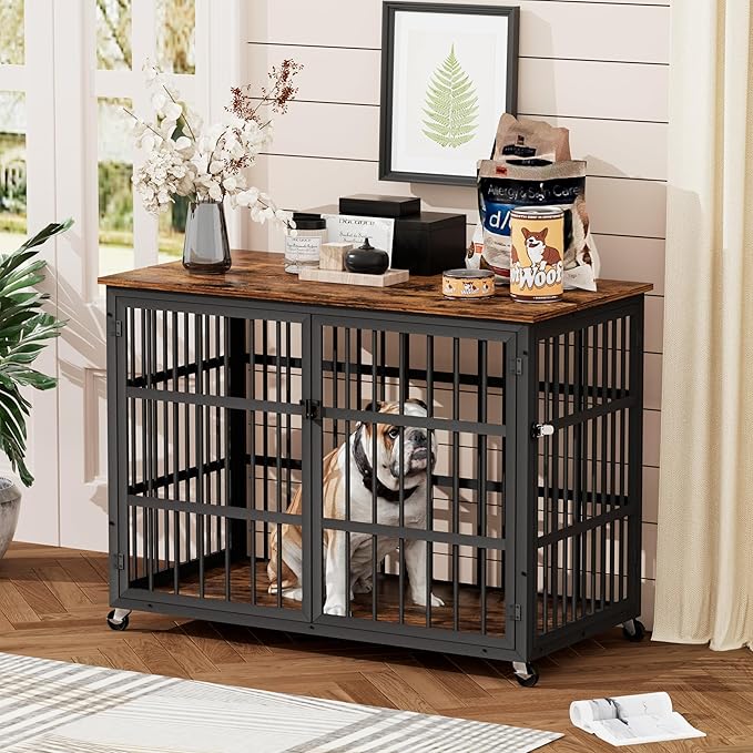 NicBex Dog Crate Furniture Dog Cage with Side Doors Opening and Lift Top