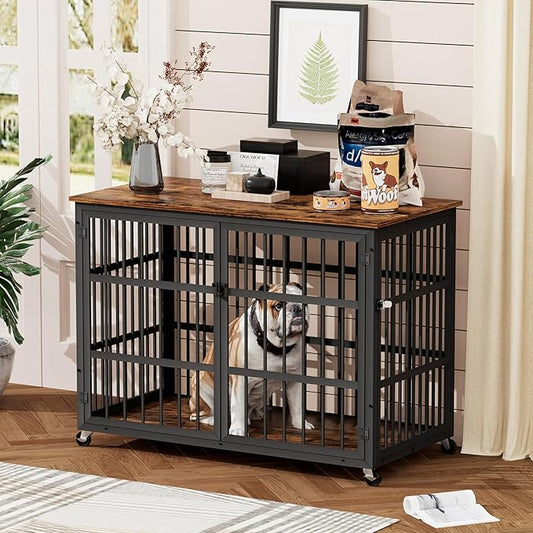 NicBex Dog Crate Furniture Dog Cage with Side Doors Opening and Lift Top