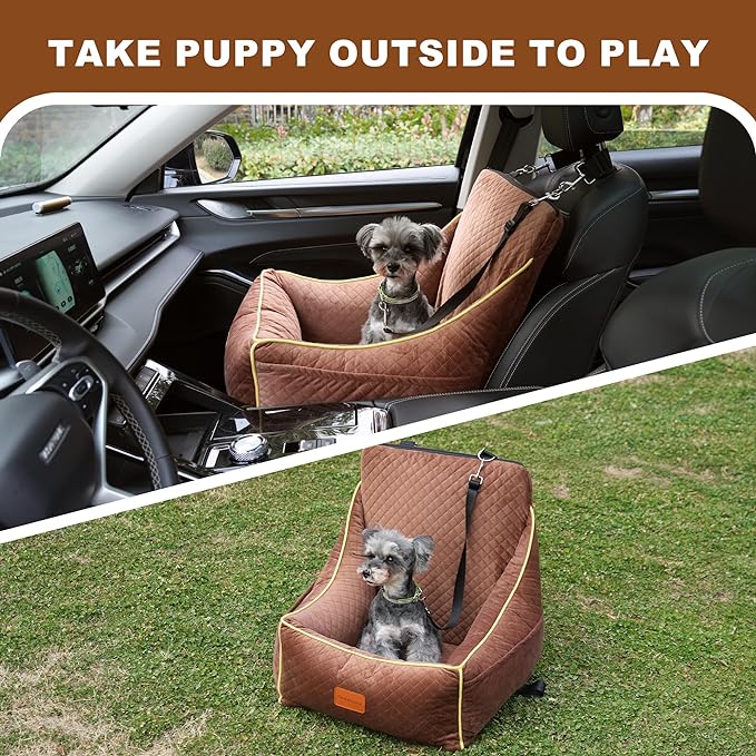 Dog Car Seat for Small/Medium Dogs 35lbs (Brown)