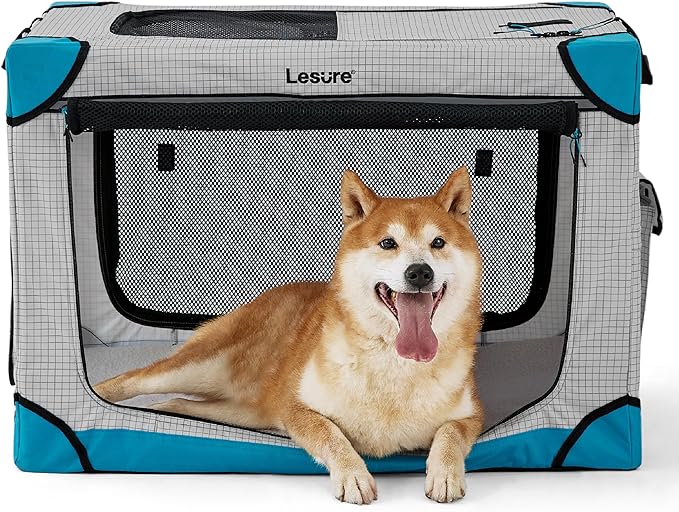 Lesure Cute Soft Collapsible Dog Crate 30 Inch 4-Door Foldable