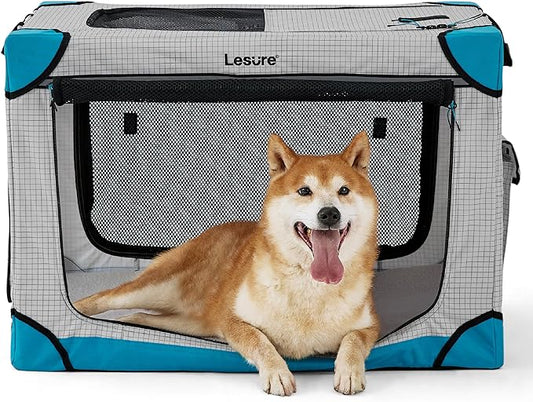 Lesure Cute Soft Collapsible Dog Crate 30 Inch 4-Door Foldable