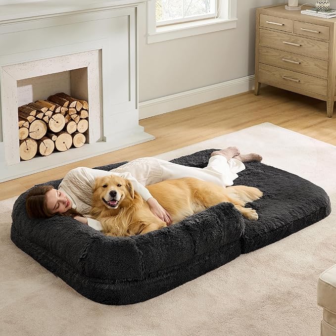 Bedsure Foldable Human Dog Bed for People Adults 2 in 1 Calming