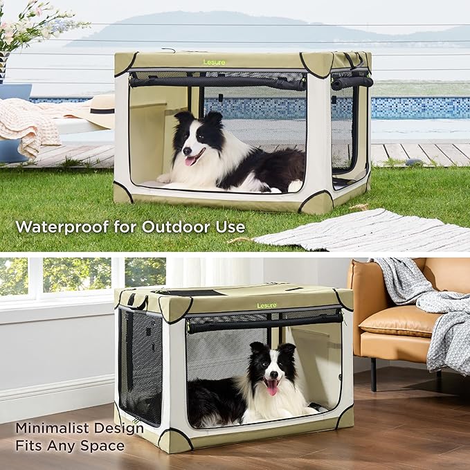 Lesure Soft Collapsible Dog Crate 36 Inch 4-Door Foldable