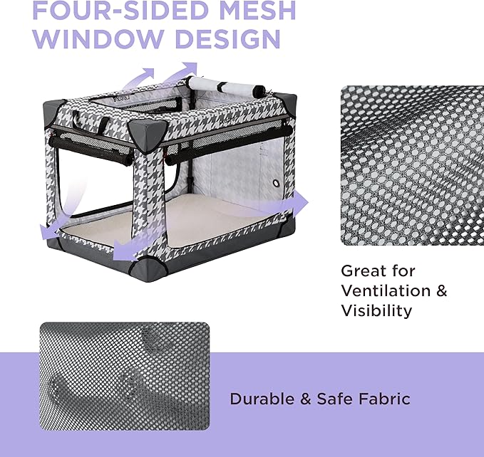 Lesure Cute Soft Collapsible Dog Crate 36 Inch 4-Door Foldable