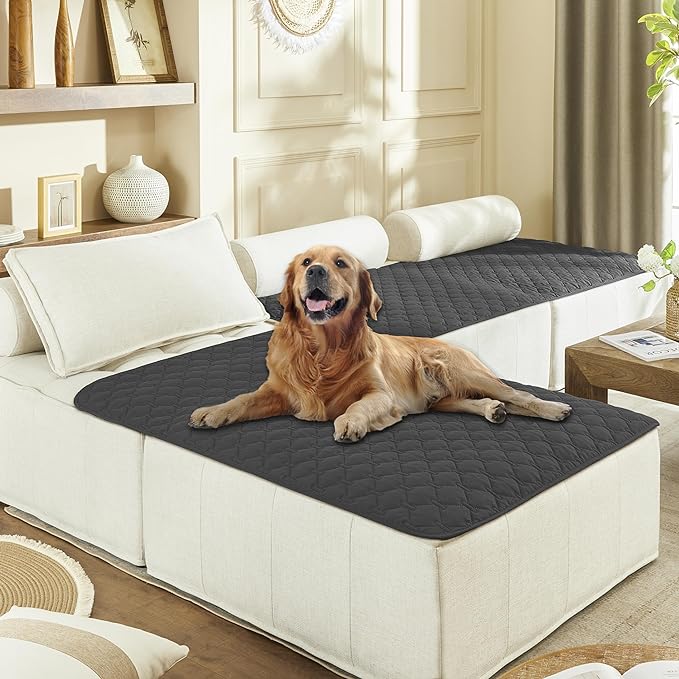 gogobunny 100% Double Sided Waterproof Dog Blanket Soft Pet Bed Cover Reversible Protect Furniture Couch Sofa Car for Puppy Large Dog Cat (Dark Charcoal/Light Charcoal 40x50 Inch 1))