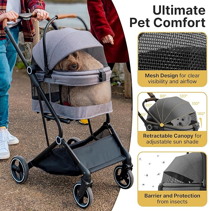 Dog Stroller -3 in 1 Pet Stroller. Detachable 360° Swivel 35lbs