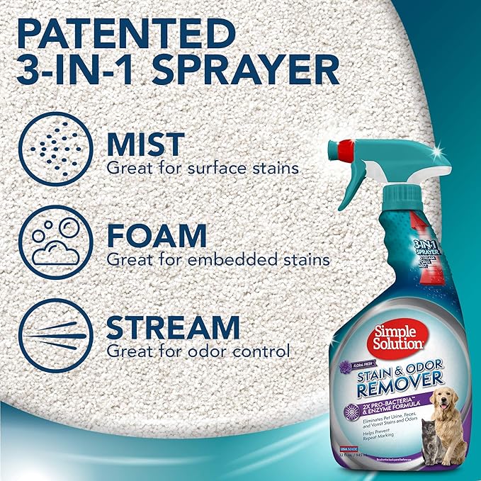 Simple Solution Stain and Odor Eliminator Spray for Dogs & Cats 2X Pro-Bacteria 32 oz