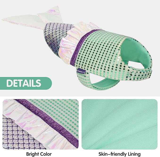 cyeollo Dog Mermaid Costume for Small Dogs Funny Dog Halloween Outfit Holiday Birthday Party Cosplay Dog Clothes Sparkly Pet Costumes