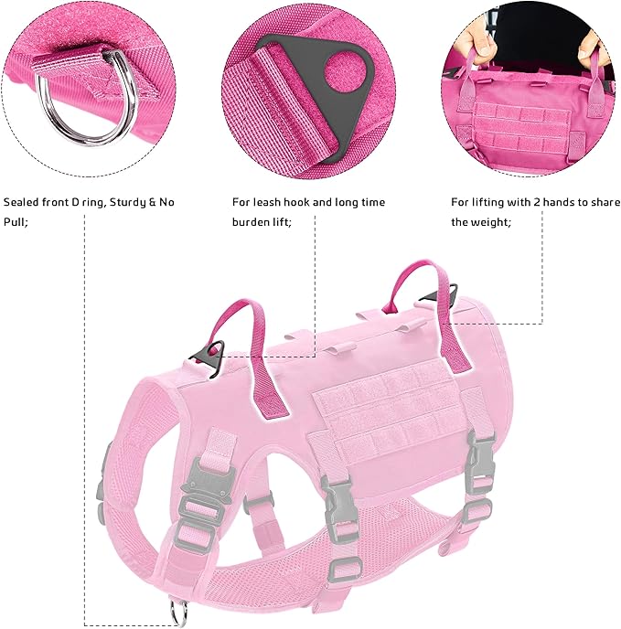 Forestpaw Pink Tactical Dog Harness for Large Dogs