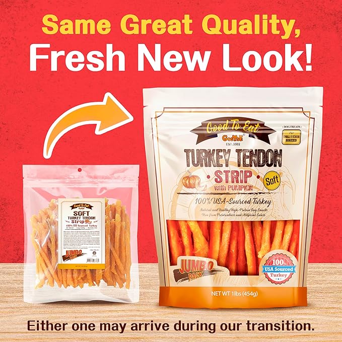 Gootoe Soft Turkey Tendon Dog Treat 1 lb (Pack of 1) – Soft Pumpkin Strip 100% USA